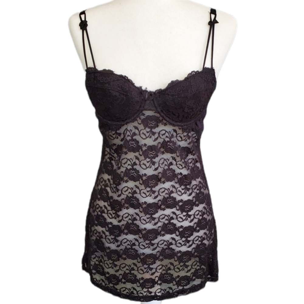 Vintage Black Lace Mini Slip Dress - medium
